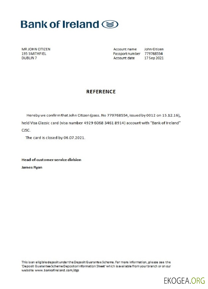 Ireland , bank of Ireland , closure référence